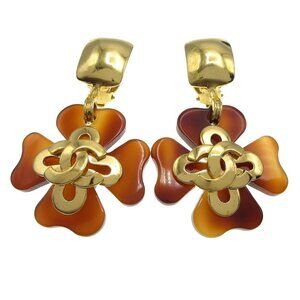 Chanel Clover Dangle Earrings Clip-On Acrylic 95P 28043